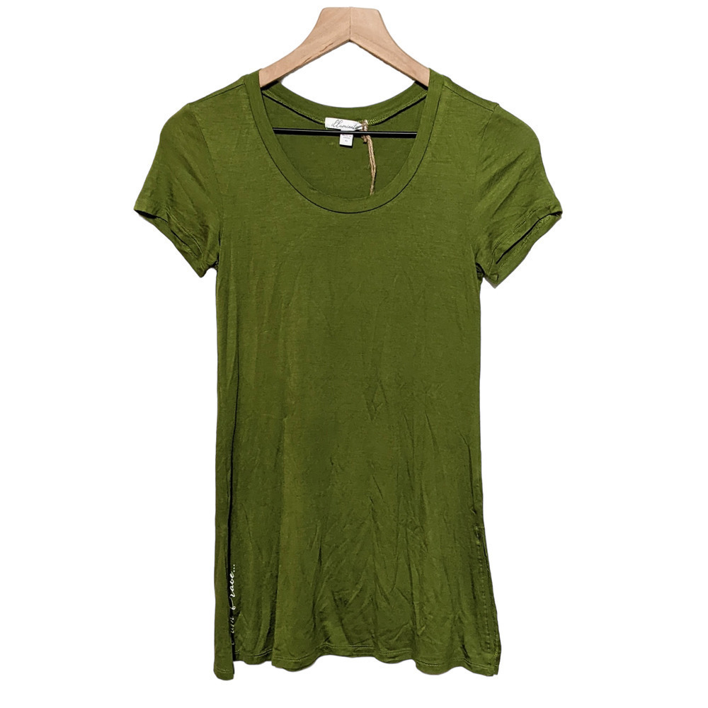 Illuminative XS Olive Green Brave Short Sleeve Tunic Top Scoop Neck Women's NWT